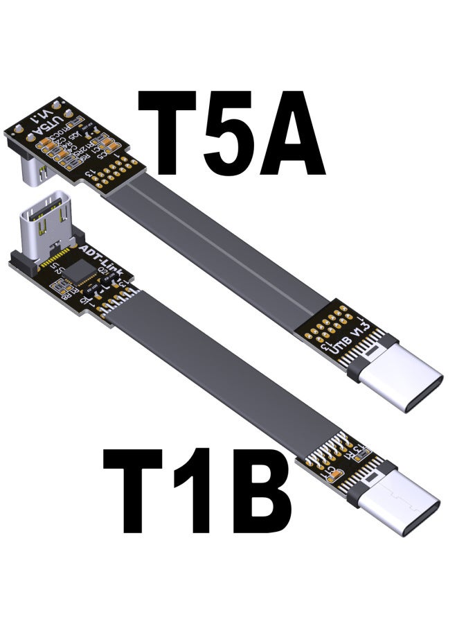 USB3.1 Flat Data Soft Row Extension Cable C Revolution C Female Type-c Angle 90 Degree ADTgen2x1 10G-Color:T1b-t With Chip 13p-10cm